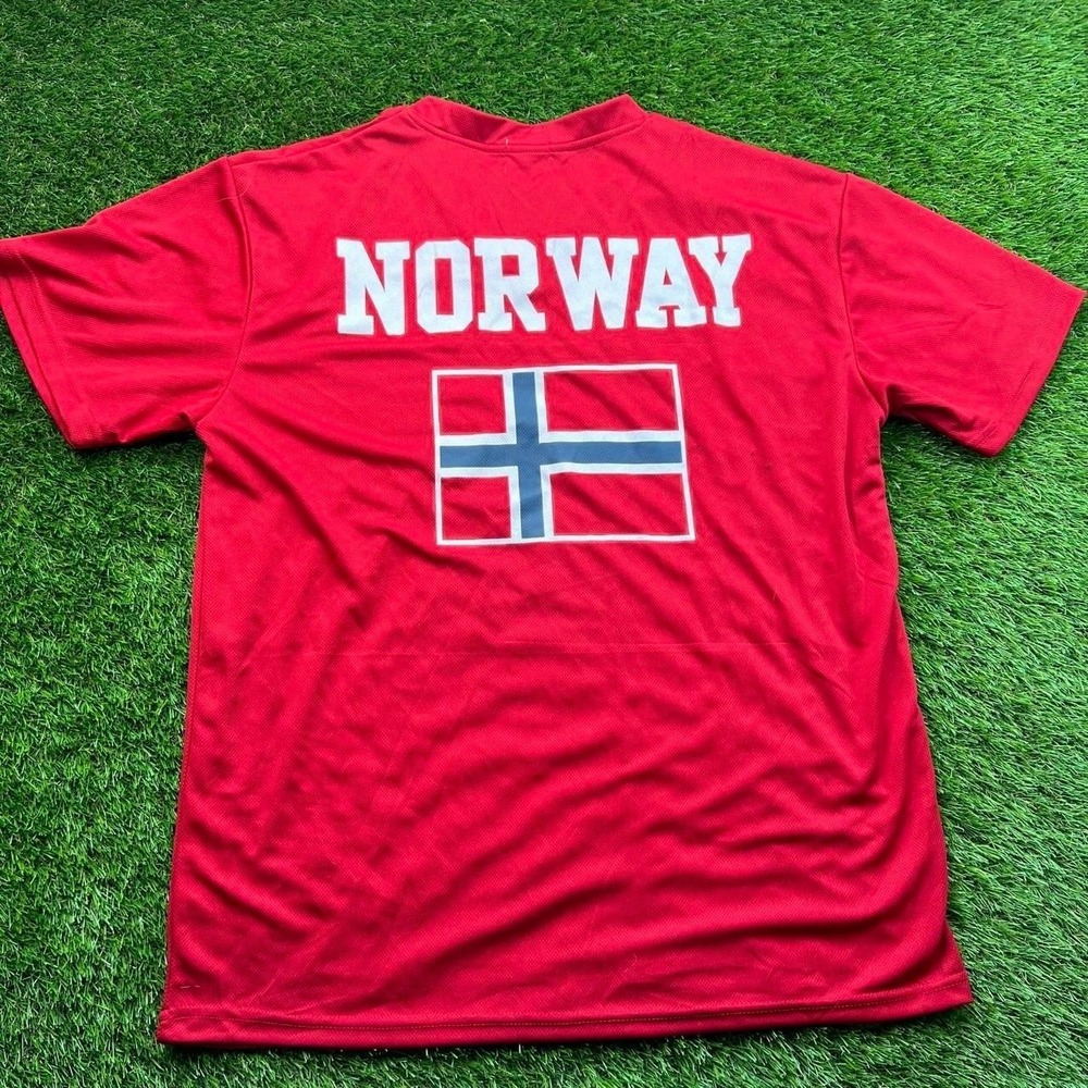 Vintage Norway Flag Soccer Jersey XL Red V Neck Football Futbol Shirt Y2K Mesh - Picture 7 of 8